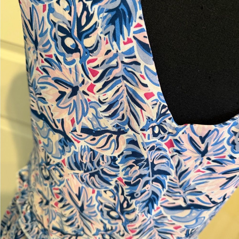 Simply Southern pink blue foral tiered dress ruffle beach v neck babydoll dress - Picture 5 of 10